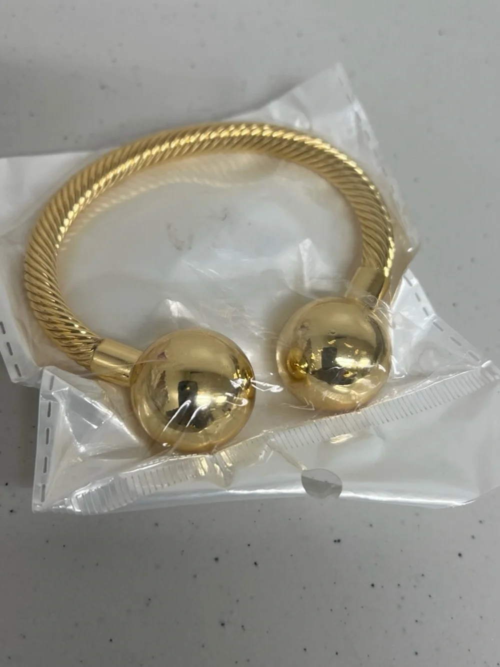 Gold Open Cuff Bracelet with Polished Orb Ends